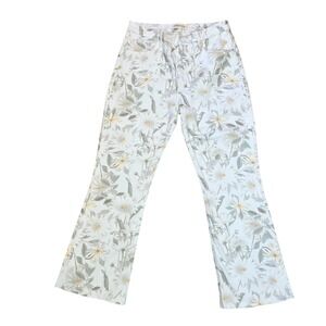 Current/Elliott Boulevard Floral Daisy Print Flare Jeans White Green 29‎ Raw Hem